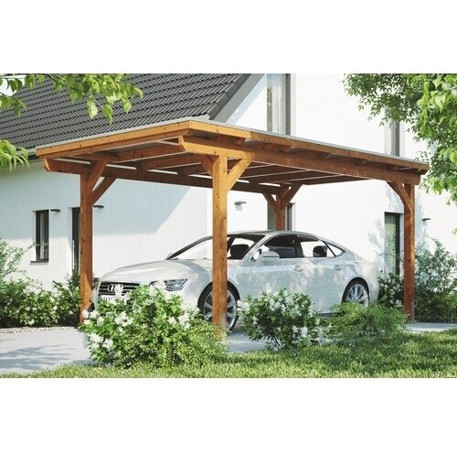 Konsta Aluminium-Carport mit H-Ankern und Dachplatten - 304x500 cm - Eiche Hell