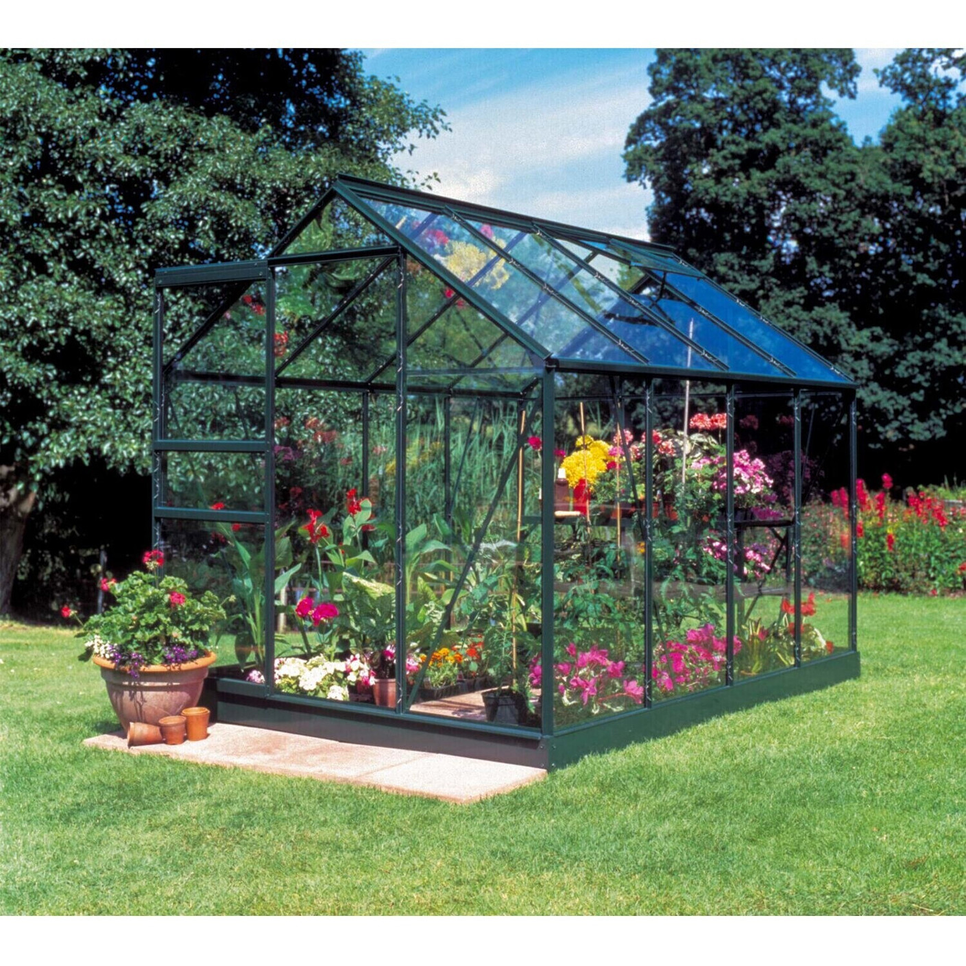 Halls Popular 86 Gewächshaus mit 3 mm Sicherheitsglas - 5,0 m² - Grün