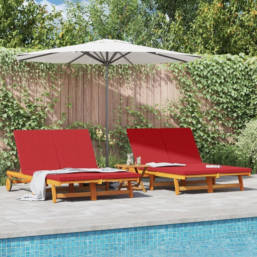 vidaXL Doppel-Sonnenliege mit Rädern und Kissen aus stabilem Akazienholz - Perfekt für den Garten