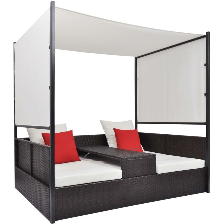 vidaXL Doppel-Liegebett mit Sonnendach - Braunes Poly Rattan Gartenliege