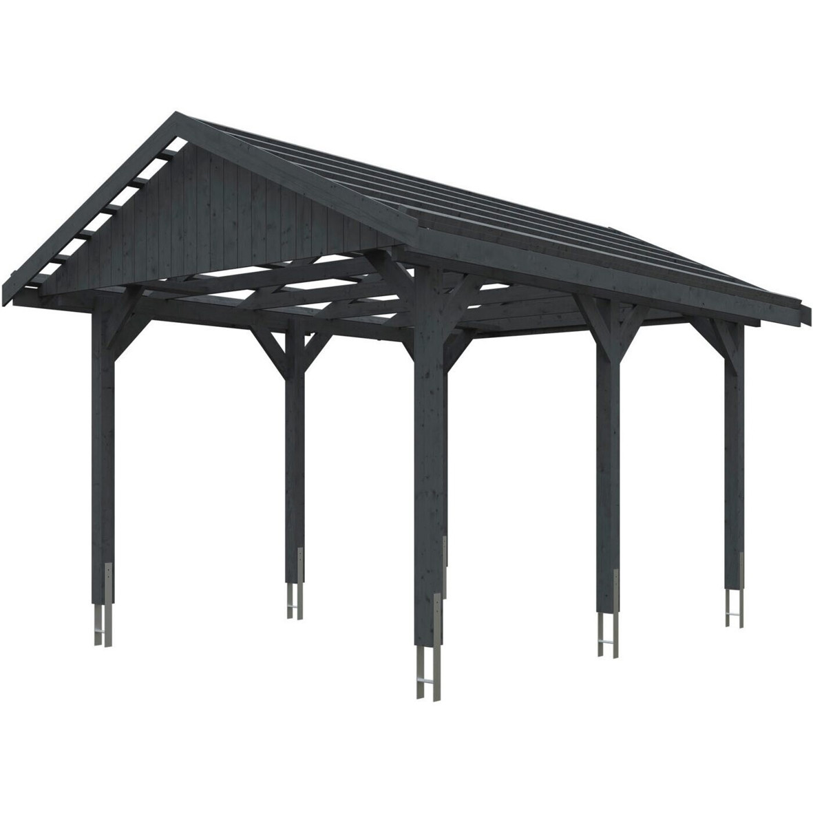 Skan Holz Einzelcarport Wallgau 380x500 cm - 215 cm Einfahrtshöhe - Mit Dachlattung - Schiefergrau