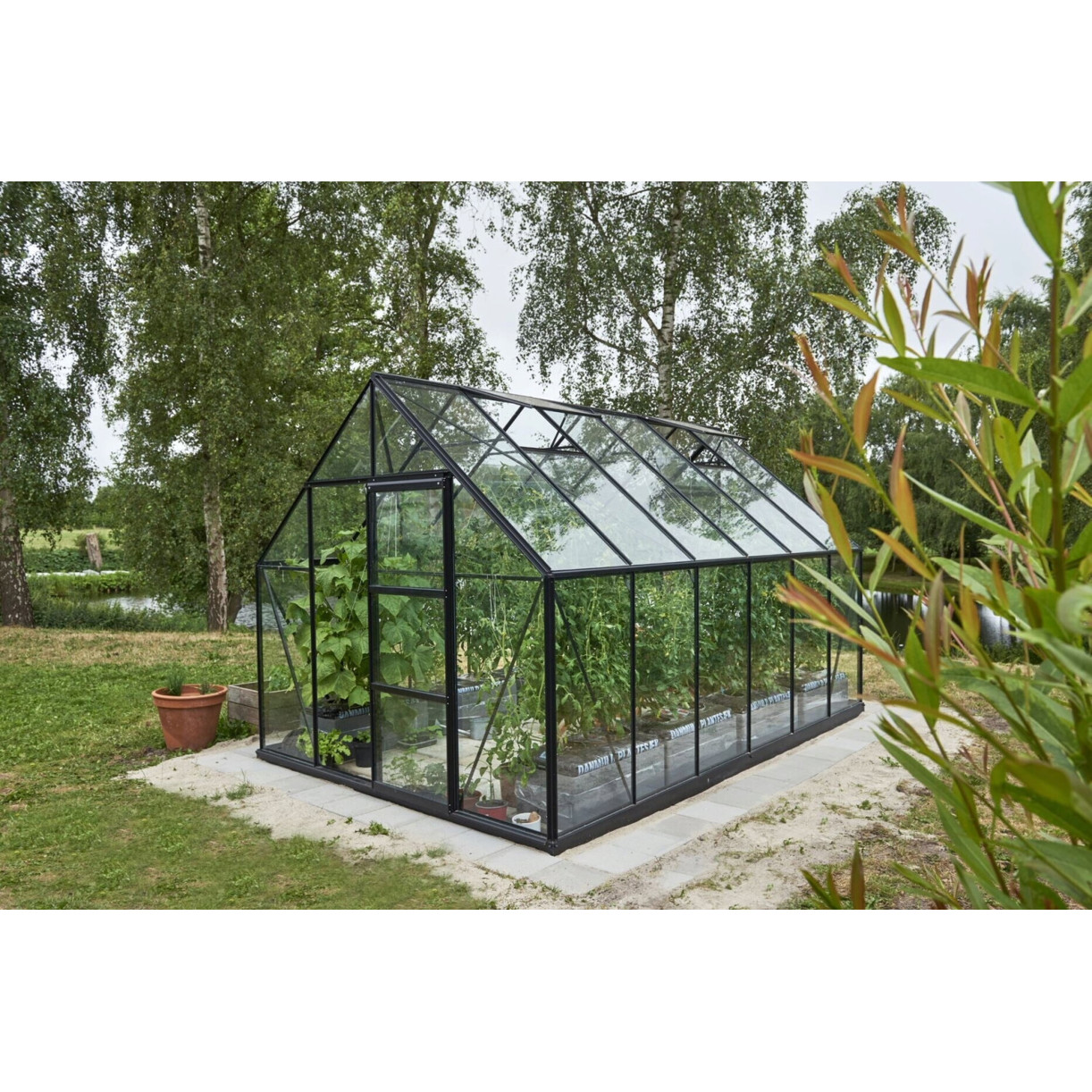 Halls Universal 128 Gewächshaus mit 3 mm Sicherheitsglas - 9,9 m² - Schwarz