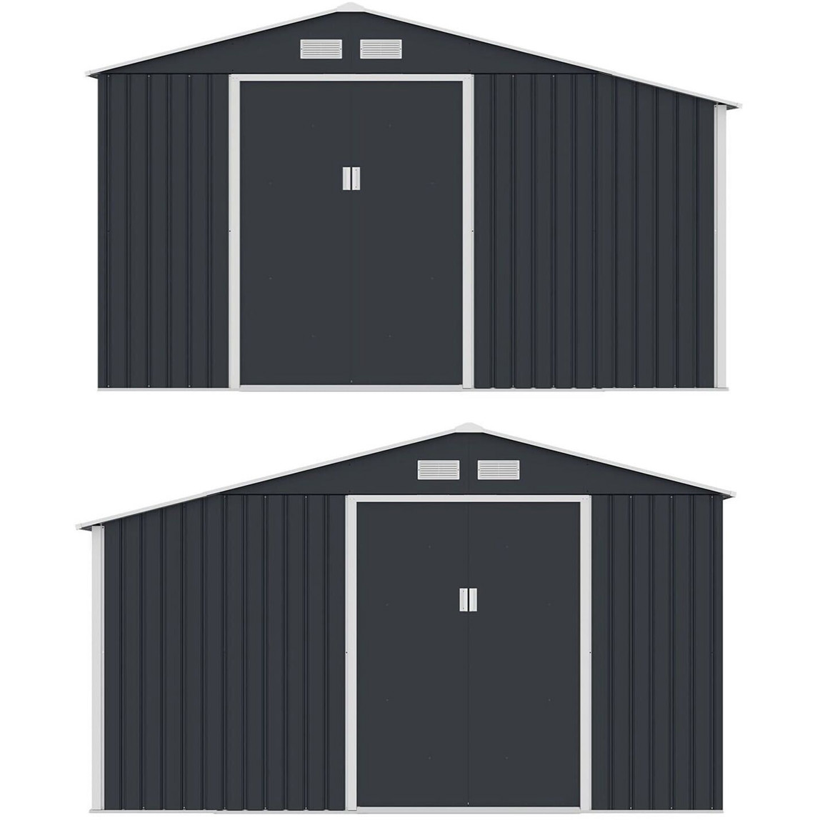 Juskys Metall Gerätehaus mit integriertem Holzunterstand – Optimaler Schutz für Ihre Gartenutensilien