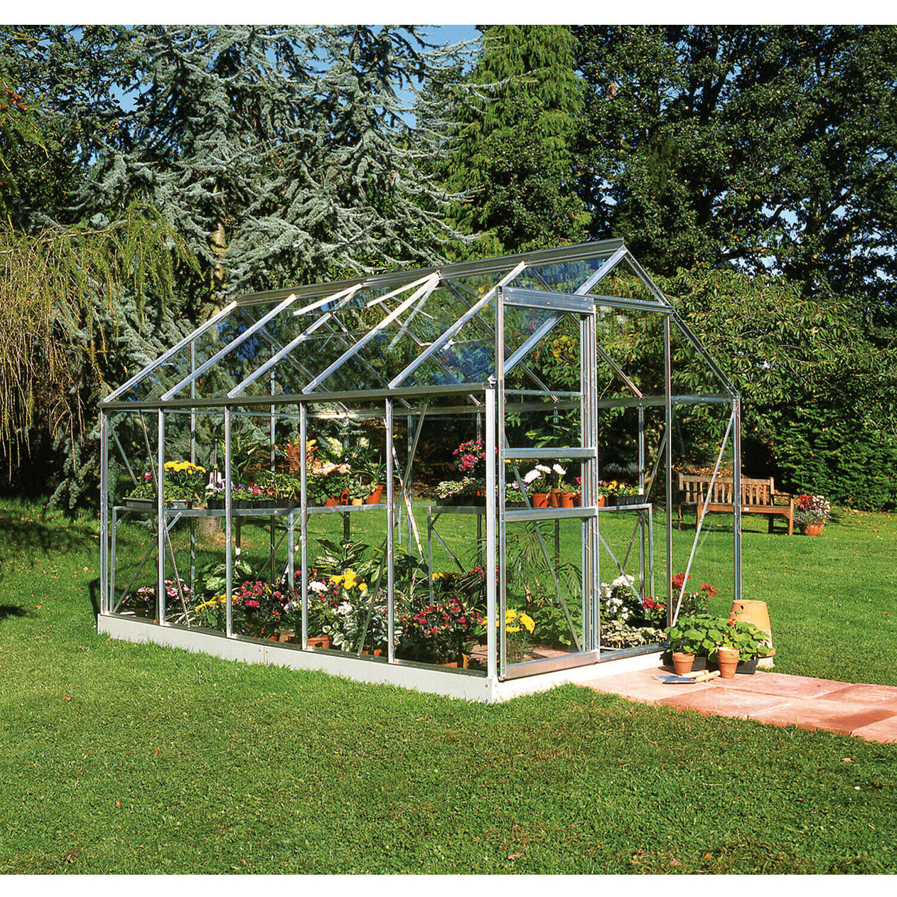 Halls Popular Gewächshaus 106 - 6,2 m² (3 mm Sicherheitsglas, Alu Silber)
