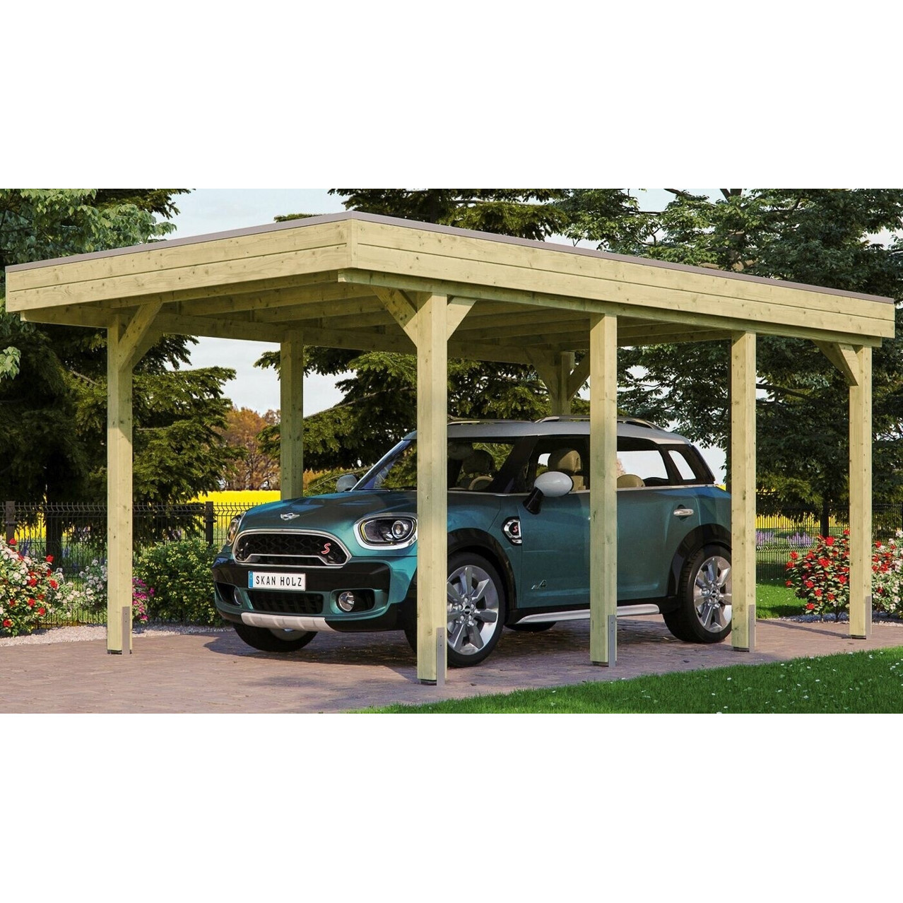 Skan Holz Carport Friesland 314x555 cm - Einfahrtshöhe 221 cm - Grün
